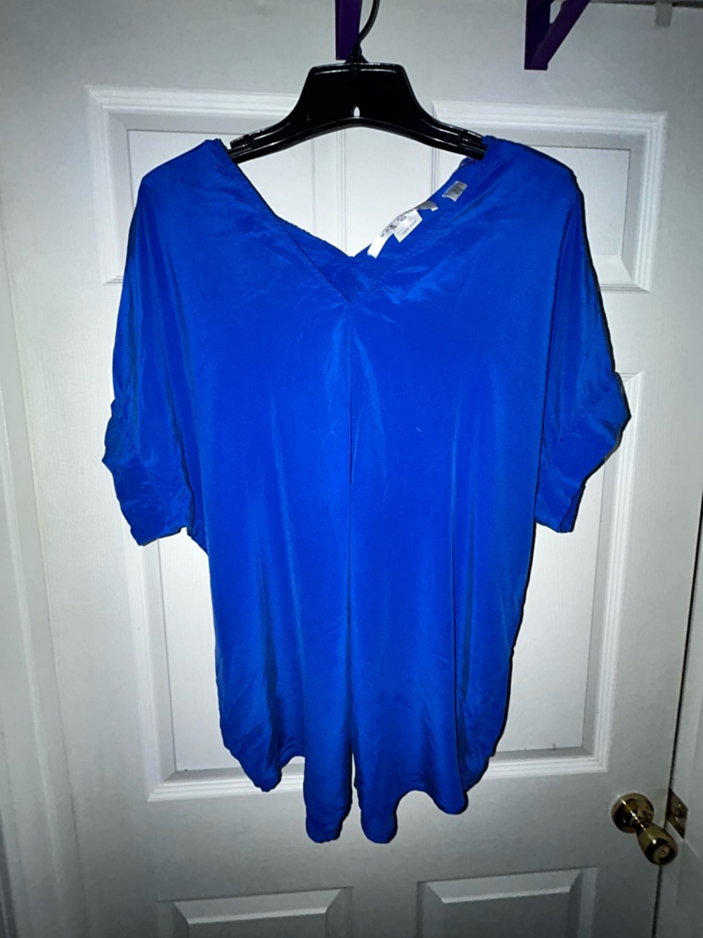 Max Studio V-Neck Short Sleeve Top in Bright Blue
